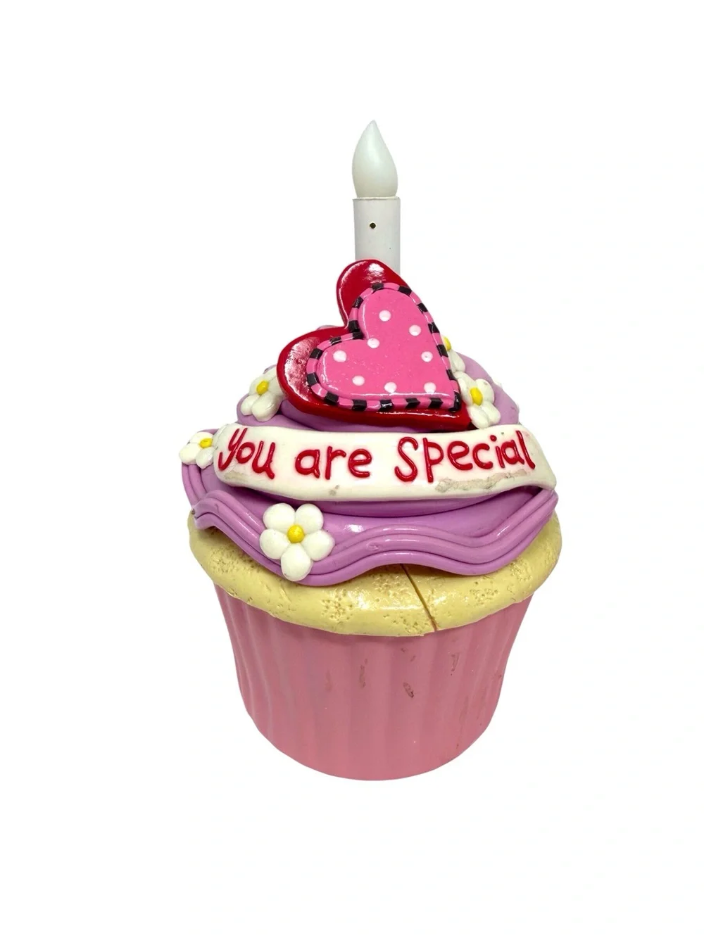 Decorative Pink and Green ceramic Cupcake trinket boxes and candle Set of three
